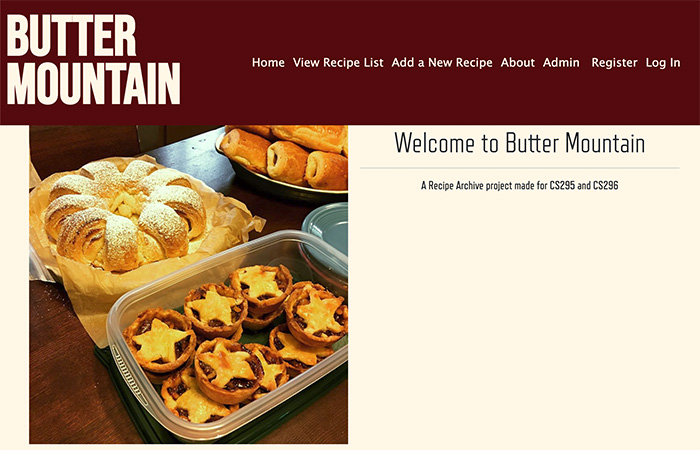 screenshot of recipe website showing home page and navigation